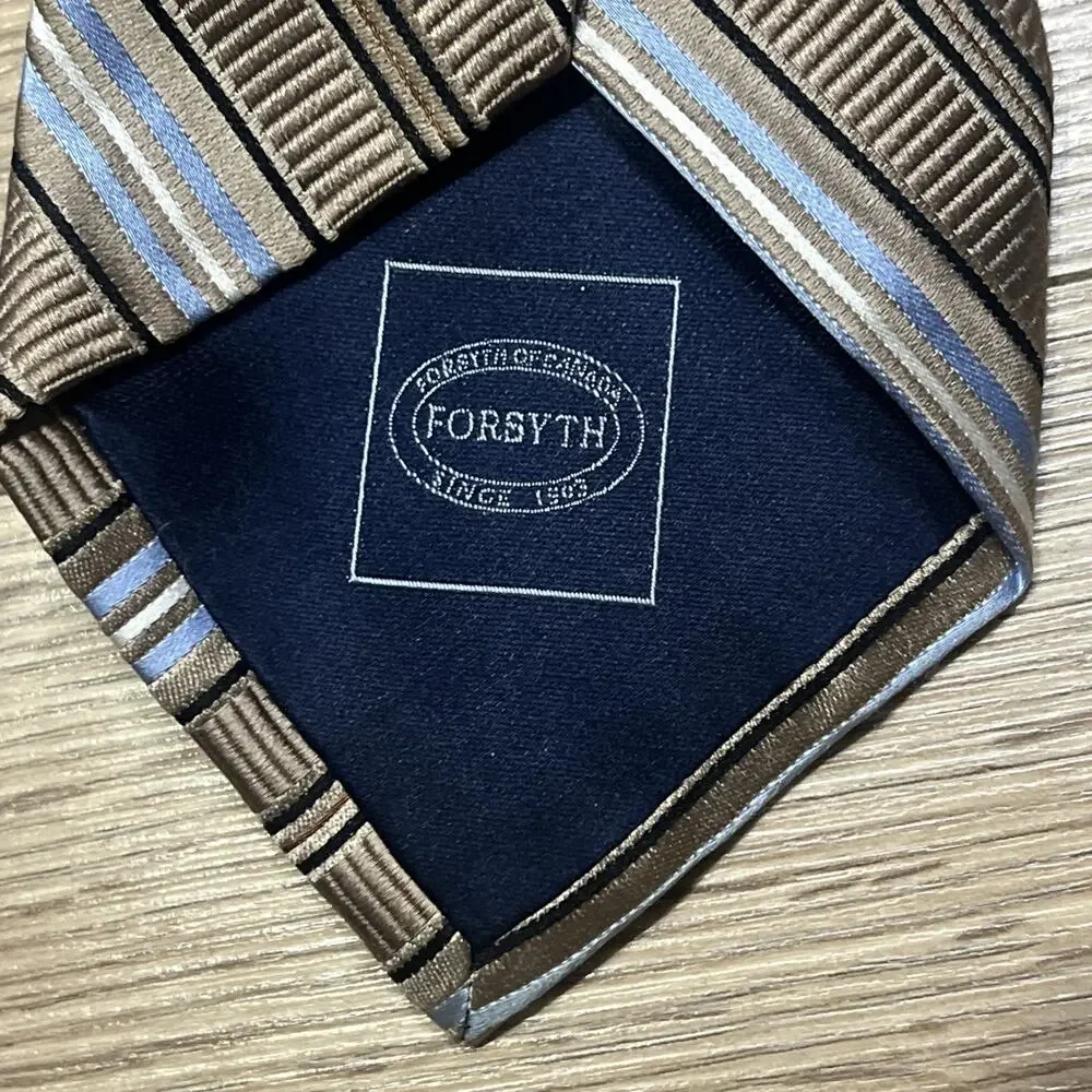 FORSYTH Mens 100% Silk Necktie Designer STRIPED Yellow/Blue (A62)